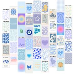 a collage of different cards with hearts, flowers and other things on them in various colors