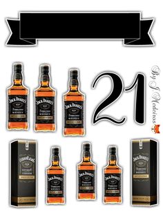 the 12 bottles of jack daniels are displayed in front of a black and white background