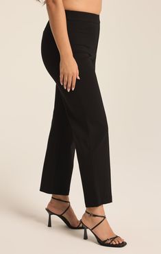 Elevate your everyday style with our new straight leg pant, featuring the structured feel of our new ponte fabric. Its versatile design effortlessly transitions from the office to daily life. Versatile Straight Hem Office Pants, High-waisted 4-way Stretch Dress Pants For Office, Ankle-length Elastane Dress Pants For Office Wear, Chic Black Pants With Straight Silhouette, Sleek 4-way Stretch Office Pants, Black Straight Silhouette Bottoms For Workwear, Stretch Straight Silhouette Work Pants, Straight Silhouette Stretch Pants For Work, Stretch Straight Silhouette Pants For Work