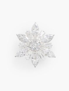 A subtle nod to the beauty of winter. Our pretty snowflake brooch twinkles with shimmery light-catching stones. Pin it on for an instant pop of cheer. Features Standard pin and catch closure Imported Fit: 1 1/2" x 1 1/10" Material: 50% Sterling Silver, 50% White Cubic Zirconia | Sterling Silver Snowflake Brooch Talbots Snowflake Brooch, Fall Winter Coat, Christmas Brooch, Preppy Fall, Silver Snowflakes, Fall Capsule Wardrobe, Over 50 Womens Fashion, Classic Style Women, Jewelry Pins