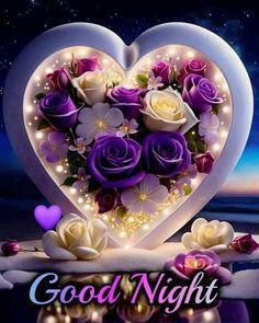 good night images with roses and hearts