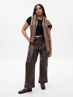 Mid Rise Vegan Leather Loose Pants | Gap Chic Gap Bottoms For Fall, Fall Brown Wide-leg Leather Pants, Gap Trousers For Fall, Trendy Gap Bottoms For Fall, Chic Straight Pants By Gap, Gap Fall Trousers, Fall Leather Pants With Belt Loops And Straight Leg, Gap Wide Leg Fall Pants, Gap Wide Leg Pants For Fall