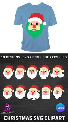 christmas t - shirt design with santa claus on the front and back, all in different colors