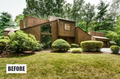 the before and after photo of a home in bucksbridge, new york that is being advertised by real estate agent