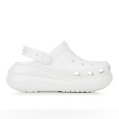 Crocs Classic Crush Clog White Platform Chunky Sandals Unisex Shoe Size Mens 8/Women’s 10. Condition Is New Without Box. For A Fresh New Take On Your Favorite Clog, Look To The Classic Crush Clog. Featuring Added Height And A Bold Design, This Dynamic New Clog Offers Many Personalization Options, With Jibbitz Holes On The Upper And The Pivoting Backstrap. The Crocs Comfort You Love, Plus An Extra Dose Of Height, Attitude, And Style. Bold Styling And Added Height Approx. 2 1/2 Inch Wedge Height A White Platform Clogs For The Beach, Casual White Closed Toe Jelly Sandals, White Closed Toe Synthetic Jelly Sandals, White Closed Toe Jelly Sandals, Trendy White Synthetic Clogs, Casual White Platform Clogs, White Platform Clogs In Synthetic Material, White Synthetic Clogs With Removable Insole, Casual White Synthetic Jelly Sandals