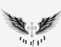 a cross and wings with the word born to god written on it in black ink