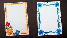 two pieces of paper with flowers on them and one piece cut out to look like a frame