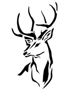 a black and white drawing of a deer's head