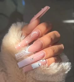 Mummy Acrylic Nails, Aesthetic Fall Nail Designs, Halloween Tapered Square Nails, Spooky Halloween Nails Acrylic Long, Simple Long Coffin Acrylic Nails, Medium Square Acrylic Nails Halloween, Cute Girly Halloween Nails, Milky White Spooky Nails, Long Acrylic Nails Coffin Fall