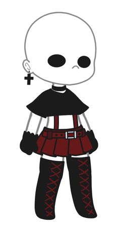 a drawing of a skeleton wearing black and red clothing with a cross on it's chest