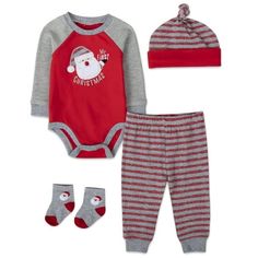 Celebrate your babys first Christmas this year with this adorable and fun Long Sleeve Embroidered My First Christmas Santa Snap Romper with Matching Beanie Hat, Jogger Pants and Socks Set! Great for celebrating the holiday with friends and family at dinner, gatherings and around the tree this holiday season, this long sleeve jogger pant set will keep your baby looking cute, feeling warm and comfortable in the matching socks and beanie hat it contains! Fun for taking photos also with friends, fam Matching Socks, My First Christmas, Baby Colors, Baby Essentials, Remember This, Christmas Santa, Infants, Beanie Hat, First Christmas