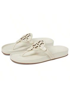 New Ivory/New Ivory  Collar     Embellished   Women Shoes Women Flat Sandals, Caged Sandals, Outdoor Bag, Tory Burch Miller, Foam Core, Womens Sandals Flat, Kids Beachwear, Emphasis, Flat Sandals