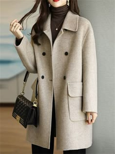 Double Breasted Cardigan, Long Peacoat, Korean Design, Trendy Jackets, Long Winter Coats, Long Coat Women, Wool Blend Coat, Woolen Coat, Trench Coats Women