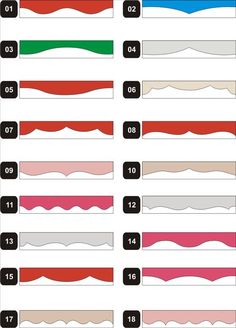 the different colors and sizes of curtains are shown in this table top view, with each color