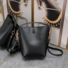 Designer Calfskin Bucket Bag: Genuine Leather, Crossbody Style with Large Capacity Ladies Purse, One Bag, Crossbody Tote, Mini Purse, Designer Bag, Bags Designer Fashion, Stylish Bag, Womens Tote Bags, Small Bags