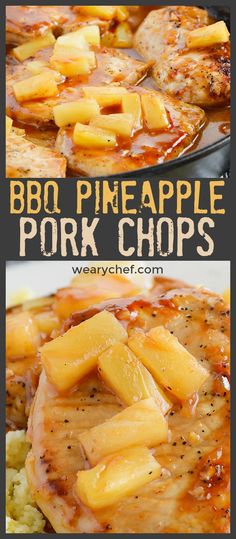 bbq pineapple pork chops with potatoes and gravy