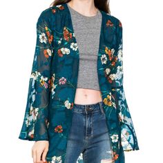 Trendy Floral Print Cardigan For Spring, Trendy Green Spring Cardigan, Green Long Sleeve Cardigan For Spring, Fall Floral Print Open Front Tops, Spring Green Cardigan, Chic Long Sleeve Cardigan With Floral Print, Long Sleeve Outerwear For Brunch In Fall, Casual Spring Cardigan For Brunch, Casual Summer Outerwear For Brunch