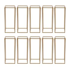 six gold metal frames on a white background