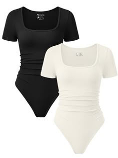 PRICES MAY VARY. Material - This short sleeve ruched bodysuits is made of 90% nylon,10% spandex. Llight weight, super soft and high-stretch fabric with a second-skin feel. Design - Going out bodysuits for women.waist ruched, slim fit, short sleeve, square neck, solid color. This bodysuits is the must-have item in wardrobe. Matching - Casual comfort bodysuits for women, matching with jacket, shorts, jeans, leggings, cargo pants or cardigan.Perfect for daily casual wear. Occassion - Basic bodysuit Bodysuit Black Short Sleeve, Cargo With Bodysuit, Oqq Bodysuit Outfits, Body Suits For Women, Cute Clothes Women, Body Suits Outfits, Clothing Basics For Women, Black Body Suit Outfits, Cute Bodysuit Outfits