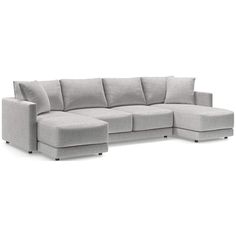 Everyone's invited to Gather. Clean-lined and current, our Gather deep-seated sectional strikes the perfect balance between comfort and modern style. The three-piece combination—right- and left-arm chaises with an armless loveseat—welcomes you with extra-plush cushions designed with inner-coil construction for maximum comfort and durability. Trim topstitching and throw pillows with knife-edge tailoring keep the look neat, not fussy.  Gather Deep 3-Piece Double Chaise Sectional Sofa 26 " H height 130.5 " W width 68 " D depth Measurements are in inches.   * FSC®-certified solid and engineered hardwood from responsibly managed forests   * Natural Villa finish   * Sinuous wire suspension   * Seat cushions are innerspring wrapped in polyfoam with fiber encased in ticking   * Back cushions are f Deep Seated Sectional, Chaise Sectional Sofa, 3 Piece Sectional Sofa, Double Chaise Sectional, Sofa Review, Armless Loveseat, Armless Sofa, Double Chaise, 3 Piece Sectional