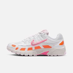 Style No. CV3033-100 Color: White/Digital Pink/Hyper Crimson A mash-up of Pegasus sneakers past, the Nike P-6000 takes early 2000's running to modern heights. Featuring breathable mesh, sporty lines and breathable overlays, it's the perfect mix of headturning looks and comfort. The vibrant colors nod to Spring. Its foam cushioning adds a lifted, track-inspired stance and unbelievable cushioning. Nike P-6000 Shoes. Pegasus Nike, P 6000, Rose Orange, Nike Dunk, Fun Bags, Nike Air Force, Air Jordan, Nike Women, Jumpsuit Romper