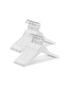 three white clothes hangers on a white background