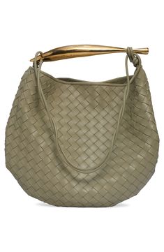 A sardine-inspired sculptural handle brings an artisanal touch to this hobo bag crafted of lambskin leather in the label's signature intrecciato weave. Magnetic closure Top carry handle; crossbody strap Unlined Leather Made in Italy Designer Handbags Designer Hobo Bag With Round Handle, Designer Leather Shoulder Bag With Bamboo Handle, Elegant Woven Leather Hobo Bag With Top Handle, Modern Formal Hobo Bag With Braided Handles, Designer Shoulder Bag With Bamboo Round Handle, Designer Shoulder Bag With Bamboo Handle, Elegant Bucket Bag With Double Bamboo Handle, Elegant Bucket Bag With Bamboo Double Handles, Evening Leather Shoulder Bag With Bamboo Handle