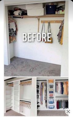 the before and after pictures of an organized closet