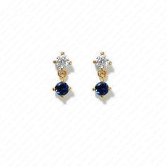 Diamond & Blue Sapphire Earring, only Two Stone Charm Earring, Dainty Earring For earlobe,  You can gift them on Birthday, Anniversary, Confirmation & Christmas or any special occasion. If You Purchase In Gold Then Natural Gemstone Will Be Use Available Gold Color: Yellow Gold, Rose Gold, White Gold. Available : Emerald | Yellow Sapphire | Amethyst | Blue Topaz|Ruby | Peridot ✦ Gemstone : Blue Sapphire ✦ Length: 3 Millimeters; Width: 3 Millimeters ✦ Shape: Round ✦ Color : Blue ✦ Gemstone: Moissa Blue Single Dainty Earring, Dainty Blue Drop Earrings, Blue Dainty Single Earring, Blue Birthstone Earrings For Jewelry Making, Blue Birthstone Earrings For Crafting, Dainty Blue Birthstone Earrings, Blue Dangle Birthstone Earrings, Blue Birthstone Dangle Earrings, Dainty Blue Dangle Earrings