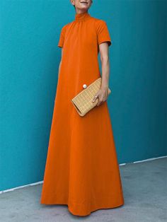 Vestidos largos elegantes, sueltos, brillantes y de manga corta A Line Long Dress, High Neck Maxi Dress, Office Dresses For Women, Elegant Party, Boho Maxi, Loose Shorts, Floor Length Dresses, Women Long Dresses, Boho Maxi Dress