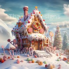 a christmas house with candy and candies in the snow