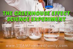 the greenhouse effect science experiment is being performed by a man in white lab coat and glasses