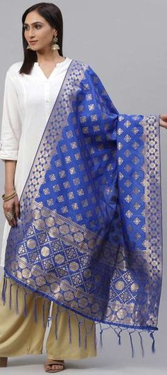 Blue color Dupatta in Art Silk fabric with Weaving work Blue Dupatta, Phulkari Dupatta, Utsav Fashion, Silk Brocade, Royal Blue Color, Silk Dupatta, Color Art, How To Dye Fabric, Blue Art