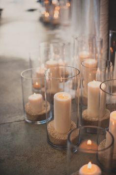 pillar candles in hurricane vases, photo by Next to Me Studios http://ruffledblog.com/san-diego-loft-wedding #candles #wedding #ceremony Loft Wedding Ceremony, Ceremony Candles, Loft Wedding, Fall Wedding Centerpieces, Tall Candle, בר מצווה, Glass Vases, Wedding Candles