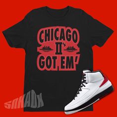 Black Shirt To Match Air Jordan 2 OG Chicago Ems Shirts, Latest Jordans, Air Jordan 2, Sneaker Match Tees, Jordan 2, Crew Neck Shirt, Matching Shirts, Perfect Shirt, Neck Shirt