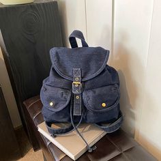 45501198205149 Cheap Blue Harajuku Style Backpack, Trending Totes, College Tote Bag, Denim Backpack, Shoulder Belt, Colorful Backpacks, Light Backpack, Pearl Bag, Belt Length