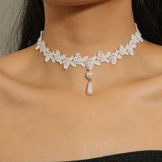 This Unique Piece Is A Wonderful Addition To Your Wardrobe And Your Style; Sure To Get Lots Of Compliments! Gsun0n50u00j0ka Bride Choker, Farewell Ideas, Bible Decor, Coquette Diy, Tatting Necklace, Caroline Dress, Choker Jewellery, Bride Ideas, White Choker