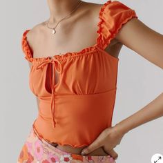 Brand New Urban Outfitters Orange Bright Summer Shirt Affordable Orange Urban Outfitters Tops, Straight Across Neckline, Orange Fits, Square Neck Top, Orange Shirt, Shoulder Crop Top, Urban Outfitters Tops, Black Fits, Bright Orange