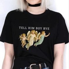 Tell Him Boy Bye T-Shirt👼🏻 High-quality classic cut unisex T-shirt designed by us and printed in China. Print is crisp and colourful. Free shipping worldwide. 👕 PRODUCT DETAILS 👕 Crew neck Unisex Fit 100% High-quality Cotton Printed in China 📏 SIZING 📏 See size table in gallery for exact measurements. 🌍 SHIPPING AND DELIVERY 🌍 We aim to process all orders as fast as possible and ship them within 1-2 days. However, during sales or busy periods please allow up to 5 days for processing. All Band Merch Printed Crew Neck Tops, Printed Band Merch Crew Neck Tops, Printed Cotton Band Merch Top, Printed Crew Neck Top With Band Merch Style, Aesthetic Crew Neck T-shirt With Screen Print, Aesthetic Graphic Print Tops For Summer, Aesthetic Summer Tops With Letter Print, Aesthetic Letter Print Summer Tops, Grunge Style Printed Cotton T-shirt