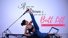 a woman is doing an aerial yoga pose with a microphone in front of her and the words if you can dream it, you can do it but lift