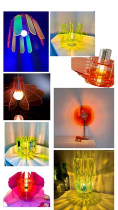 many different colored lights are shown in this collage