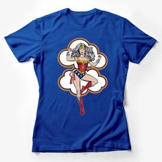 Women's Superhero T-Shirt, Vintage Comic Heroine Tee, Graphic Novel Inspired Shirt, Casual Cosplay Top, Geek Chic Fashion, Soft Cotton Tee, Unique Gift Idea Female T-Shirt Custom graphic T-Shirt.Customize your color Superhero Cartoon Print Crew Neck T-shirt, Superhero Graphic Print Tops, Superhero Crew Neck Top With Screen Print, Superhero Screen Print Crew Neck Top, Superhero Short Sleeve T-shirt With Character Print, Pop Culture T-shirt With Screen Print For Cosplay, Pop Culture Cartoon Print Shirt For Fan Conventions, Superhero Cartoon Print Cotton T-shirt, Superhero Character Print T-shirt For Fan Conventions