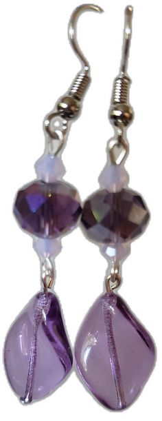 Purple Czech Glass Earrings With Faceted Beads, Glass Earrings With Faceted Beads As A Gift, Glass Faceted Beads Earrings For Gift, Glass Earrings With Faceted Beads For Gift, Silver Crystal Earrings For Jewelry Making, Silver Beaded Earrings With Round Glass Beads, Elegant Hypoallergenic Czech Glass Crystal Earrings, Hypoallergenic Glass Round Beads Earrings, Hypoallergenic Glass Bead Earrings