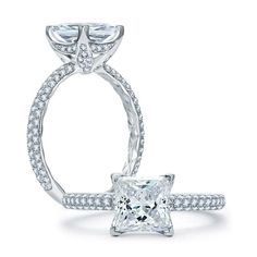 a princess cut diamond engagement ring with pave set shoulders