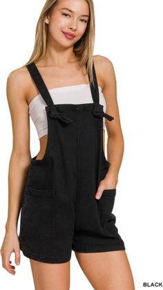 Washed Denim Knot Strap Romper-Black Adjustable Knot, Romper Black, Washed Denim, Black Romper, Black Media, Denim Wash, Knot, Overalls, Rompers