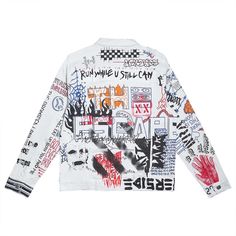 Lifted Anchors Men Hendrix Jacket white White Long Sleeve Outerwear With Graphic Print, Trendy White Long Sleeve Outerwear, White Graphic Print Outerwear For Spring, Urban White Outerwear With Graphic Print, Casual White Outerwear For Streetwear, White Urban Long Sleeve Outerwear, White Long Sleeve Urban Outerwear, Grunge Shirts, Jean Jacket Styles