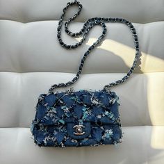 Condition Details Light Wear In Interior, Scratches On Hardware. This Item Is Used. Size And Fit 8"W X 5.5"H X 2.5"D Overview Exterior Color Blue Interior Color Blue Homemade Bags, Quilted Denim, Trendy Purses, Chanel Flap Bag, Blue Interior, Interior Color, Flap Bag, Exterior Colors, Colorful Interiors