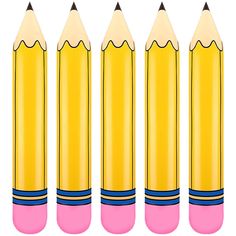 four yellow pencils with pink tips are lined up