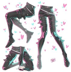 the legs and boots are black with pink accents