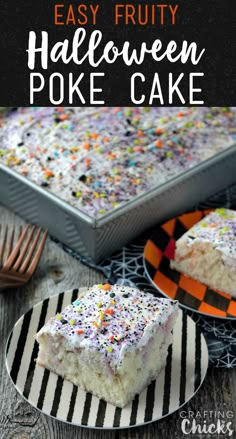 easy fruity halloween poke cake with sprinkles on top and in the background